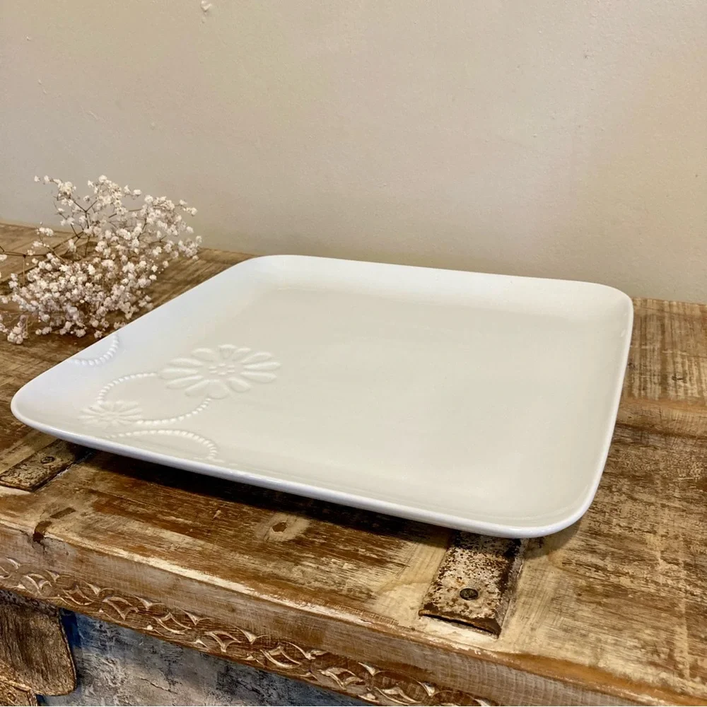 Princess House White Porcelain Serving Platter Marissa Square Oven Safe Tray